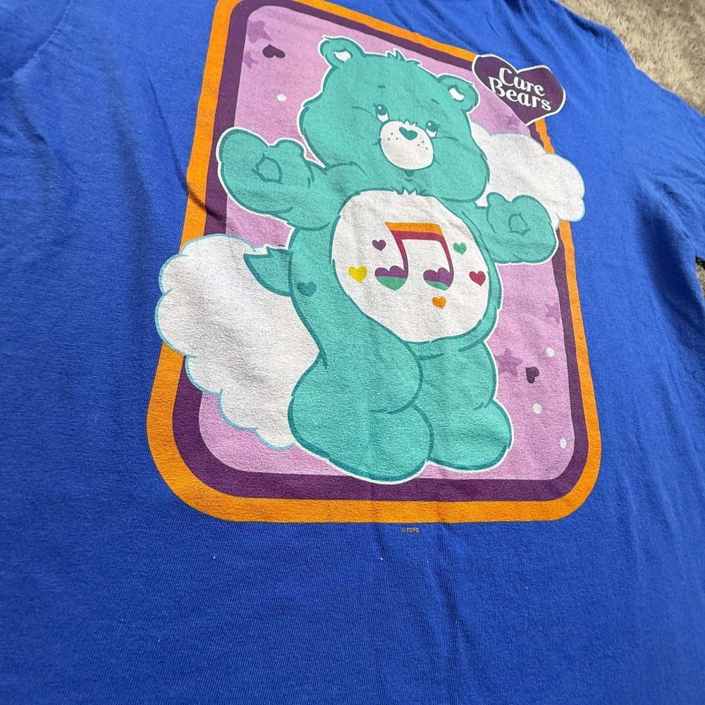 Care Bears Adult L Blue T-Shirt Music Hearts Vintage 80s Cartoon Graphic Tee - Picture 3 of 5